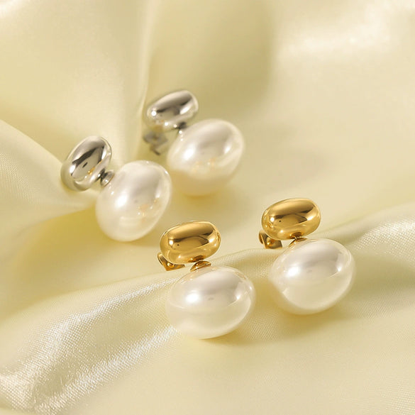 Wholesale Women's Geometric Pearl Earrings Stainless Steel 18K Gold Plated With Geometric Design
