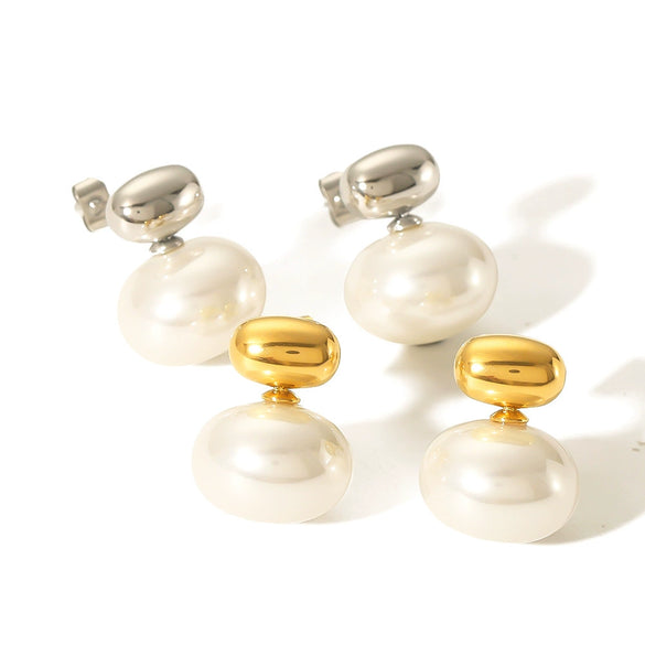 Wholesale Women's Geometric Pearl Earrings Stainless Steel 18K Gold Plated With Geometric Design