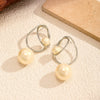 Wholesale Women's Geometric Pearl Hoop Earrings With Vacuum Real Gold Plating In Pvd Furnace