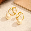 Wholesale Women's Geometric Pearl Hoop Earrings With Vacuum Real Gold Plating In Pvd Furnace