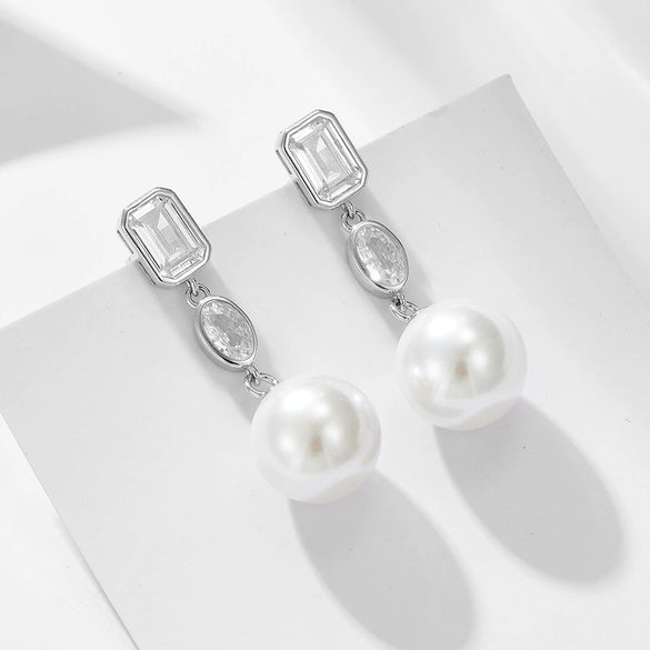 Wholesale Women's Geometric Pearl Inlaid S925 Sterling Silver Earrings