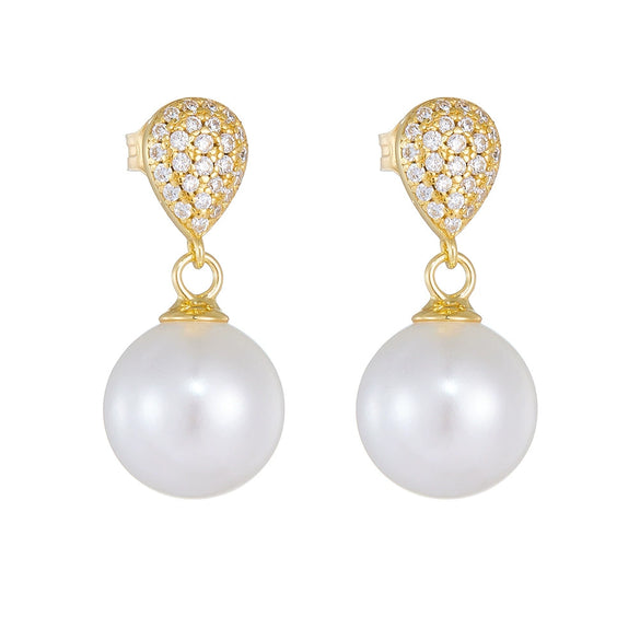 Wholesale Women's Geometric Pearl Inlaid S925 Sterling Silver Stud Earrings