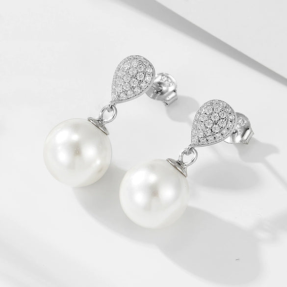Wholesale Women's Geometric Pearl Inlaid S925 Sterling Silver Stud Earrings