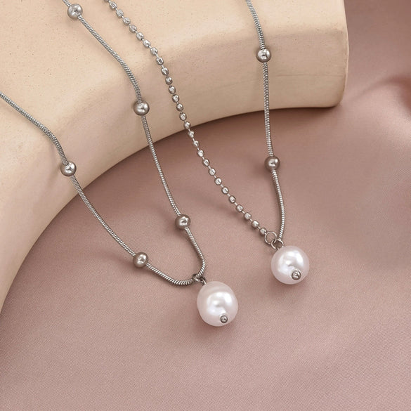 Wholesale Women's Geometric Pearl Pendant Stainless Steel 14K Electroplated Necklace
