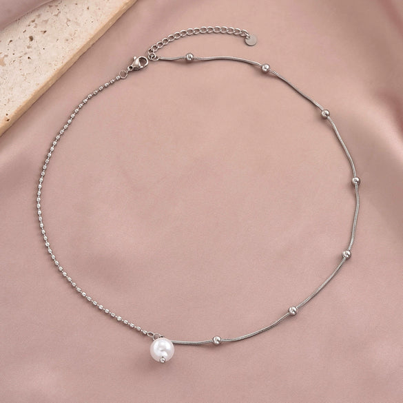 Wholesale Women's Geometric Pearl Pendant Stainless Steel 14K Electroplated Necklace