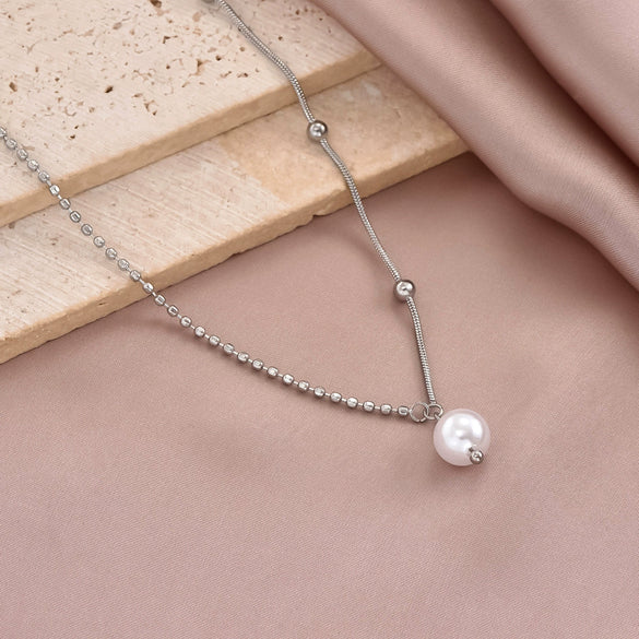 Wholesale Women's Geometric Pearl Pendant Stainless Steel 14K Electroplated Necklace