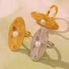 Wholesale Women's Geometric Pearl Stainless Steel And Shell Beads Electroplated Open Design Ring
