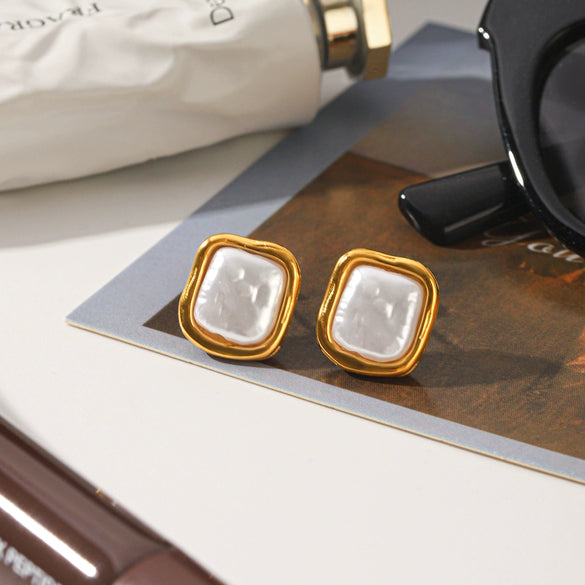 Wholesale Women's Geometric Pearl Stainless Steel Gold Plated Earrings With Minimalist Ins Style