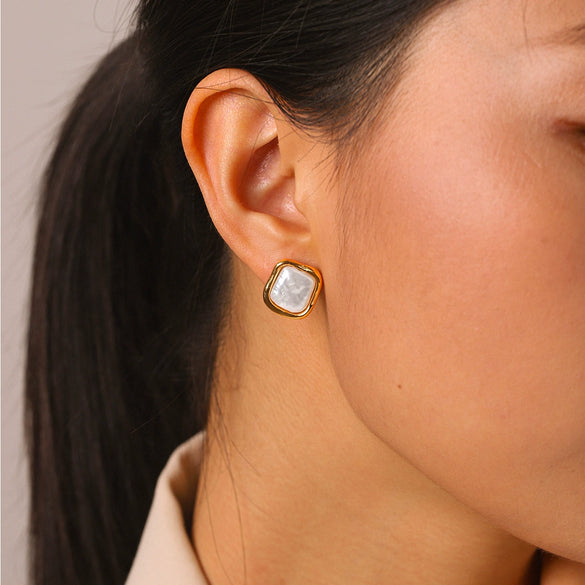 Wholesale Women's Geometric Pearl Stainless Steel Gold Plated Earrings With Minimalist Ins Style