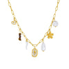 Wholesale Women's Geometric Pearl Tiger Eye Stone Pendant Flower Heart Stainless Steel Electroplated Accessories Set With Plants And Flowers Pattern