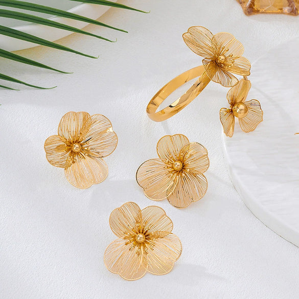Wholesale Women's Geometric Plants Flowers Style Electroplated Alloy Hollow Flower Jewelry Set