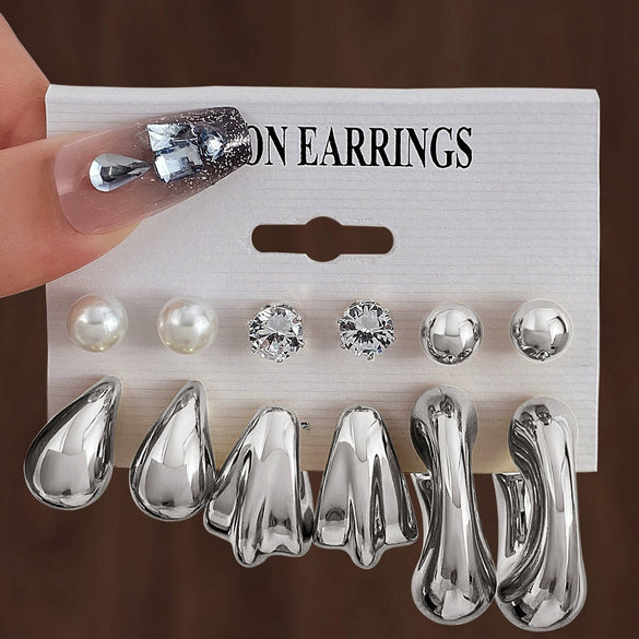 Wholesale Women's Geometric Plastic And Resin Water Drop And Cshaped Earrings With Electroplating Treatment