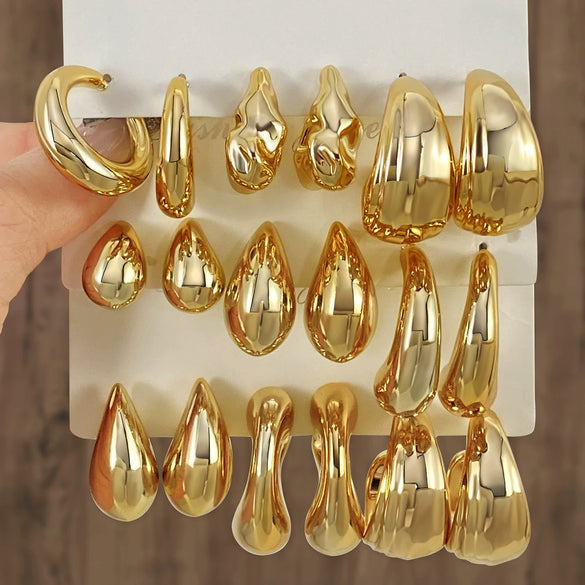 Wholesale Women's Geometric Plastic And Resin Water Drop And Cshaped Earrings With Electroplating Treatment