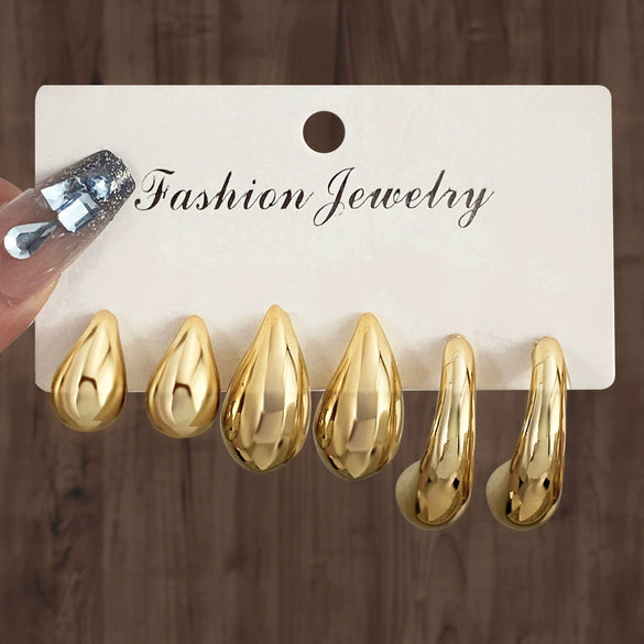 Wholesale Women's Geometric Plastic And Resin Water Drop And Cshaped Earrings With Electroplating Treatment