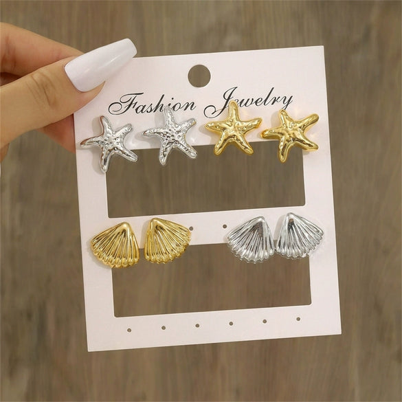 Wholesale Women's Geometric Plastic Electroplated Heart Flower Earring Set