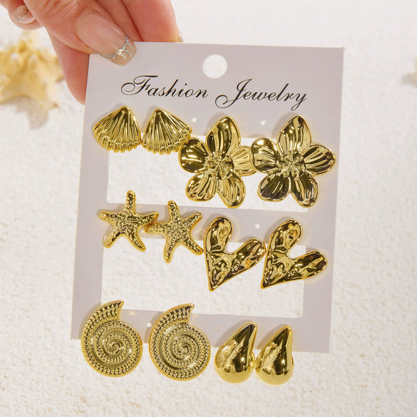 Wholesale Women's Geometric Plastic Electroplated Heart Flower Earring Set