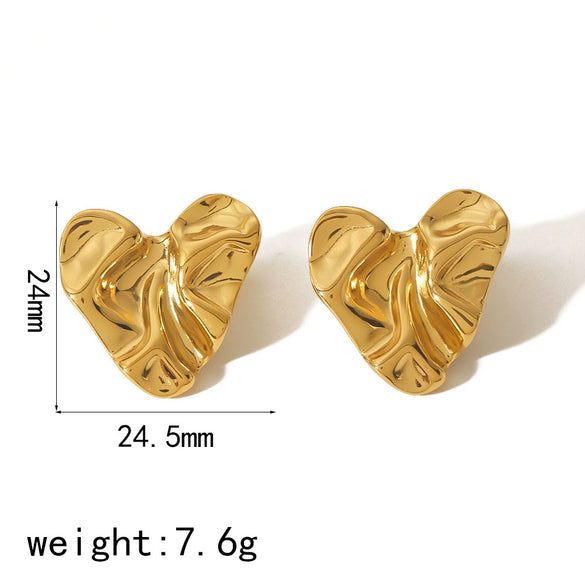 Wholesale Women's Geometric Pleated Texture Stainless Steel Electroplated Earrings