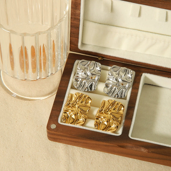Wholesale Women's Geometric Pleated Texture Stainless Steel Electroplated Earrings