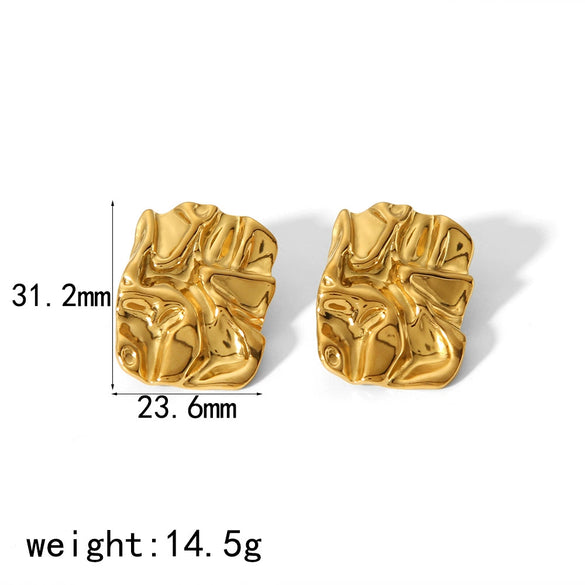 Wholesale Women's Geometric Pleated Texture Stainless Steel Electroplated Earrings