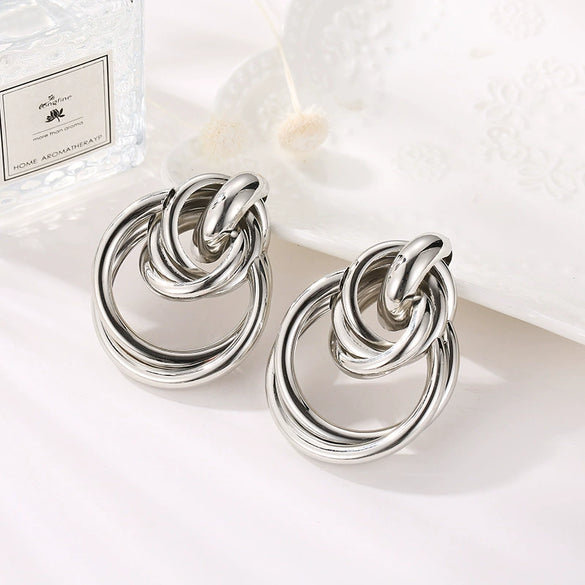Wholesale Women's Geometric Punk Style Exaggerated Circle Metal Alloy Electroplated Earrings