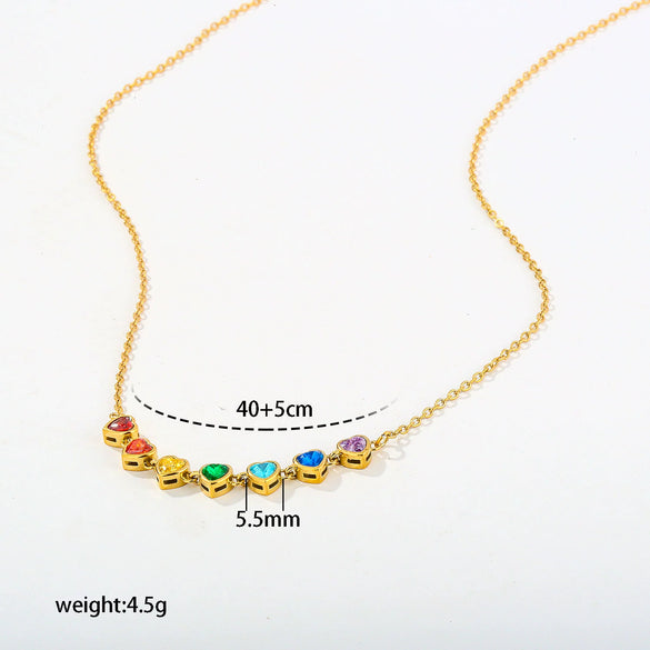 Wholesale Women's Geometric Rainbowcolored Zircon Tassel Pendant Stainless Steel Cross Chain Necklace With Electroplating