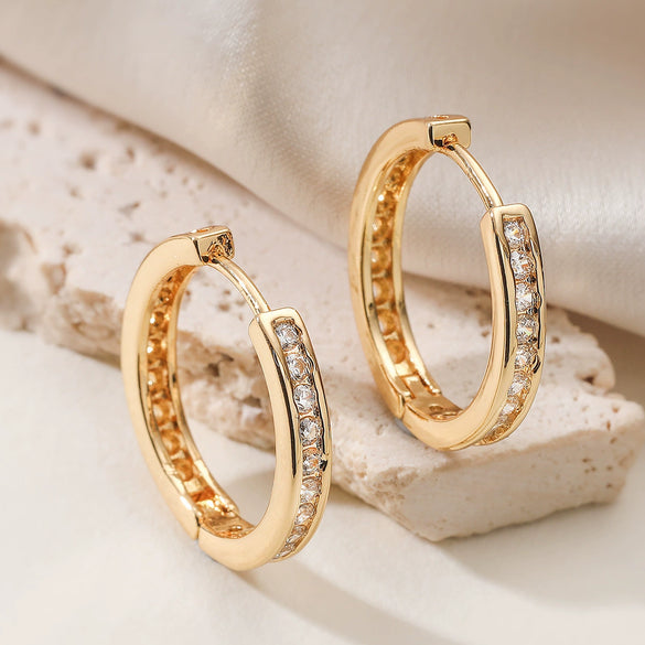 Wholesale Women's Geometric Real Gold Electroplated Copper Inlaid Zircon Earrings