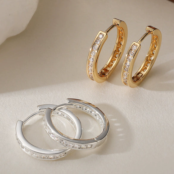 Wholesale Women's Geometric Real Gold Electroplated Copper Inlaid Zircon Earrings