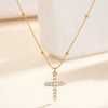 Wholesale Women's Geometric Real Gold Electroplated Zircon Cross Pendant Titanium Steel Calendering Chain Necklace