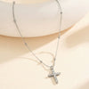 Wholesale Women's Geometric Real Gold Electroplated Zircon Cross Pendant Titanium Steel Calendering Chain Necklace