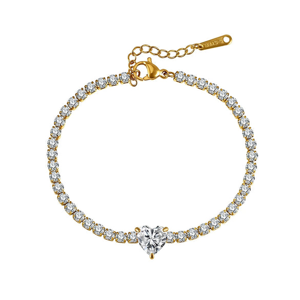 Wholesale Women's Geometric Real Gold Plated Stainless Steel Heart Bracelet Luxury Jewelry