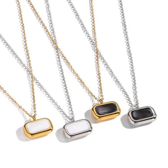 Wholesale Women's Geometric Rectangular Oil Drop Sweater Chain Necklace 18K Real Gold Plated Stainless Steel Jewelry Light Luxury Style