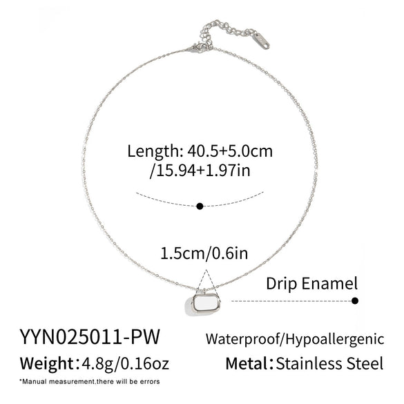 Wholesale Women's Geometric Rectangular Oil Drop Sweater Chain Necklace 18K Real Gold Plated Stainless Steel Jewelry Light Luxury Style