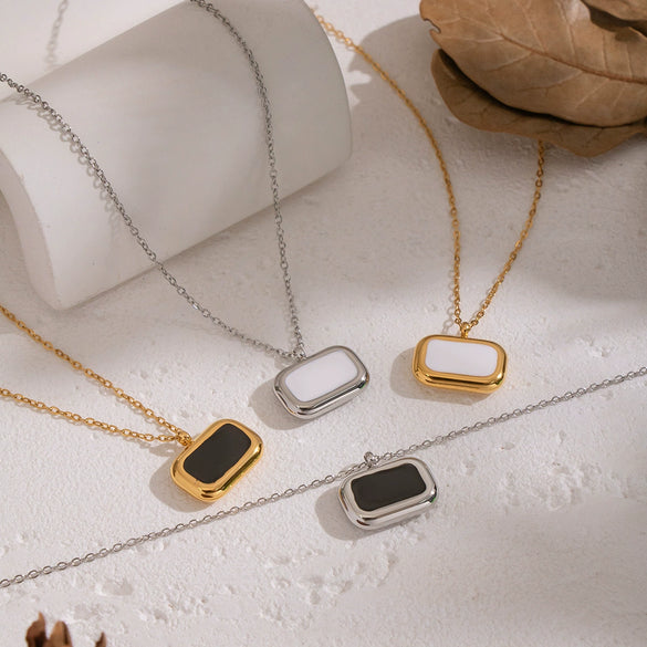 Wholesale Women's Geometric Rectangular Oil Drop Sweater Chain Necklace 18K Real Gold Plated Stainless Steel Jewelry Light Luxury Style