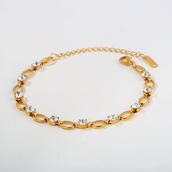 Wholesale Women's Geometric Red Diamond Embellished Gold Electroplated Stainless Steel Chain Bracelet