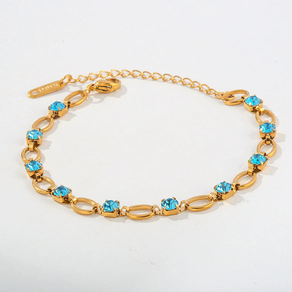 Wholesale Women's Geometric Red Diamond Embellished Gold Electroplated Stainless Steel Chain Bracelet