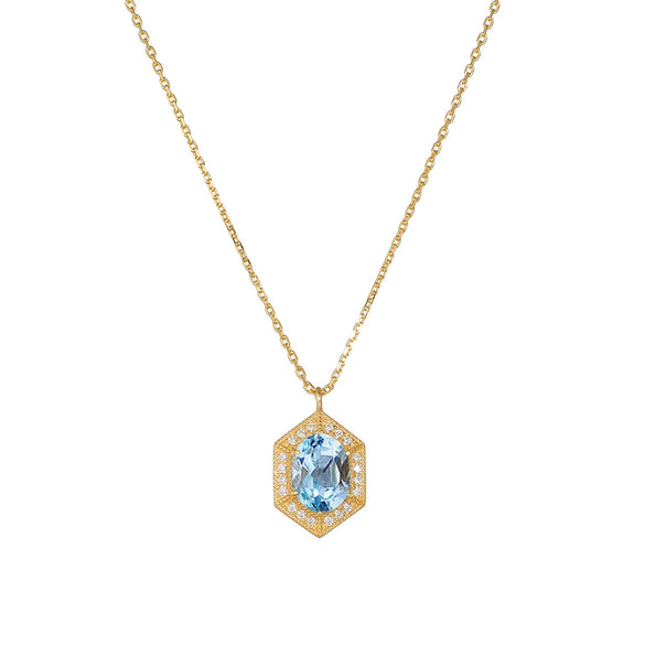 Wholesale Women's Geometric Retro Natural Sky Blue Topaz Sterling Silver 925 Silver Gem Inlaid Necklace With Cross Chain