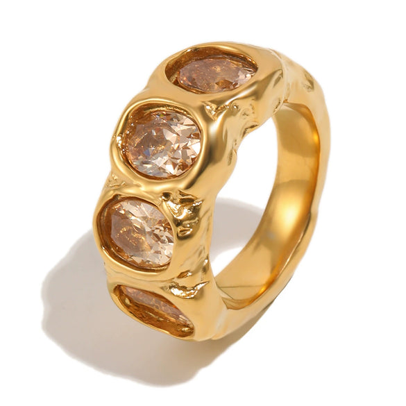 Wholesale Women's Geometric Retro Niche Stainless Steel 18K Goldplated Zircon Ring