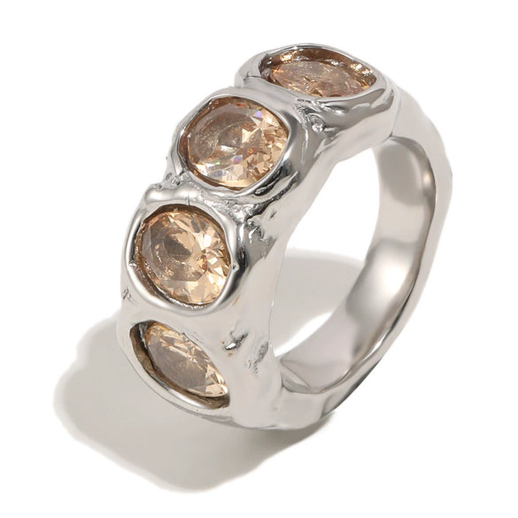 Wholesale Women's Geometric Retro Niche Stainless Steel 18K Goldplated Zircon Ring