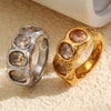Wholesale Women's Geometric Retro Niche Stainless Steel 18K Goldplated Zircon Ring