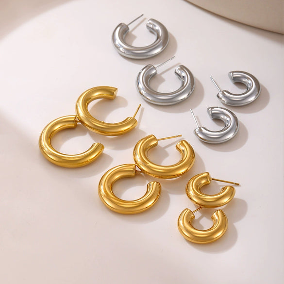Wholesale Women's Geometric Retro Stainless Steel Electroplated Cshaped Earrings