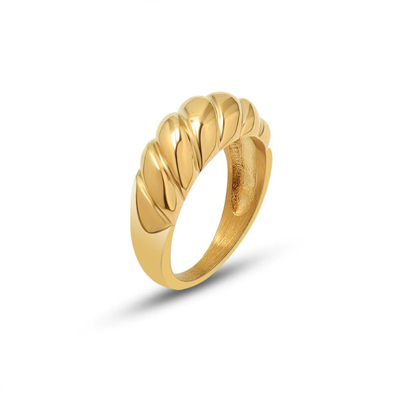 Wholesale Women's Geometric Retro Thread Wave Surface Casting Titanium Steel 18K Gold Plated Ring