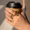 Wholesale Women's Geometric Rose Flower Ring Stainless Steel Vacuum Real Gold Plated Jewelry