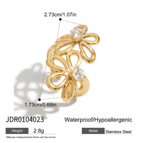 Wholesale Women's Geometric Rose Flower Ring Stainless Steel Vacuum Real Gold Plated Jewelry