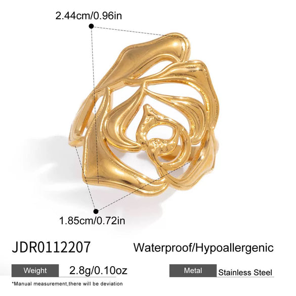 Wholesale Women's Geometric Rose Flower Ring Stainless Steel Vacuum Real Gold Plated Jewelry