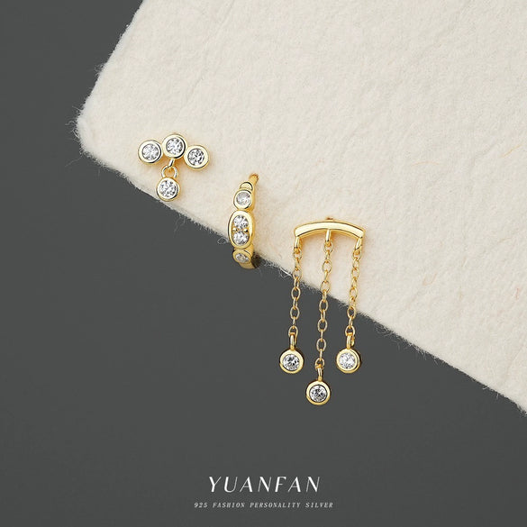 Wholesale Women's Geometric Round Diamond Zirconia 925 Sterling Silver Earrings