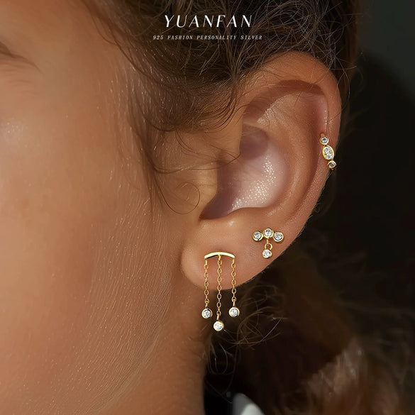 Wholesale Women's Geometric Round Diamond Zirconia 925 Sterling Silver Earrings