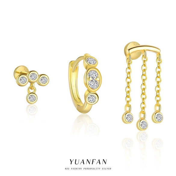 Wholesale Women's Geometric Round Diamond Zirconia 925 Sterling Silver Earrings
