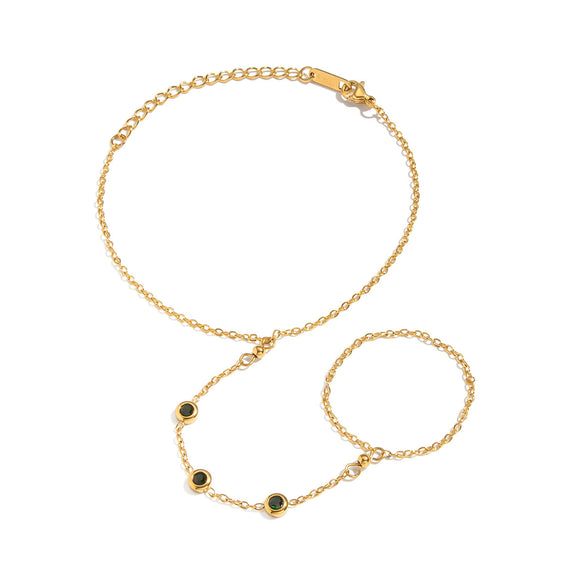 Wholesale Women's Geometric Round Inlaid Zircon Stainless Steel Chain Bracelet With Real Gold Plating