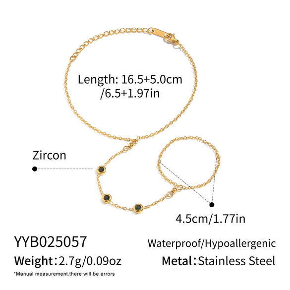 Wholesale Women's Geometric Round Inlaid Zircon Stainless Steel Chain Bracelet With Real Gold Plating