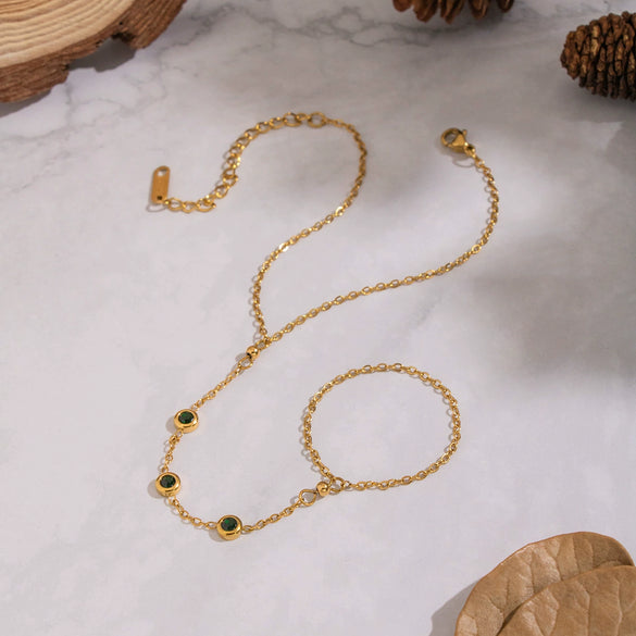 Wholesale Women's Geometric Round Inlaid Zircon Stainless Steel Chain Bracelet With Real Gold Plating